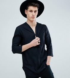 Черная удлиненная вискозная рубашка классического кроя с V-образным вырезом ASOS DESIGN Tall - Черный
