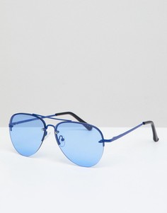 Синие металлические очки-авиаторы с синими линзами ASOS DESIGN - Синий