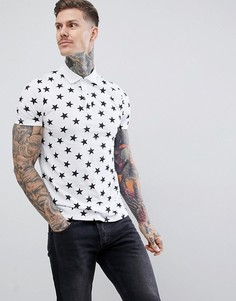Поло со сплошным принтом звезд ASOS DESIGN - Белый