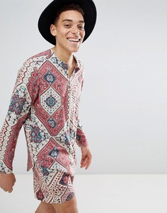 Рубашка классического кроя из вискозы с ацтекским принтом ASOS DESIGN - Бежевый