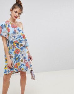 Платье на одно плечо с винтажным цветочным принтом ASOS DESIGN - Мульти