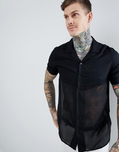 Рубашка классического кроя с отложным воротником и прозрачной вставкой ASOS DESIGN - Черный