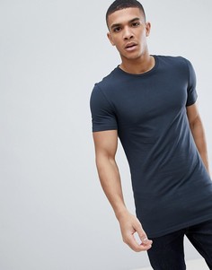 Длинная обтягивающая футболка с круглым вырезом ASOS DESIGN - Синий