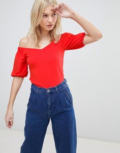 Топ с открытыми плечами и пышными рукавами Vero Moda - Красный