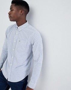 Бело-синяя узкая рубашка в полоску на пуговицах с логотипом Hollister - Белый