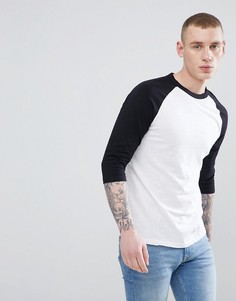 Черно-белая футболка с рукавами реглан длиной 3/4 New Look - Черный