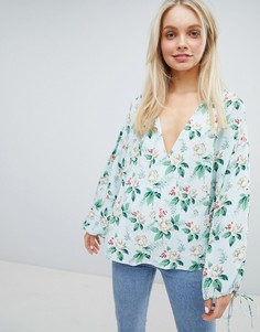 Oversize-топ с запахом и цветочным принтом ASOS DESIGN - Мульти