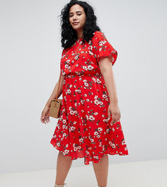 Шифоновое платье миди с цветочным принтом Boohoo Plus - Красный