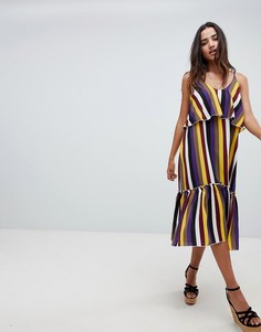Свободное платье с броской полоской и оборками по краю Boohoo - Мульти
