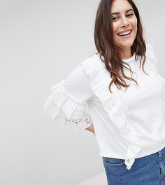Футболка с вышивкой и оборками на рукавах ASOS DESIGN Curve - Белый