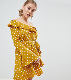 Платье в горошек с широкими рукавами Boohoo Petite - Желтый
