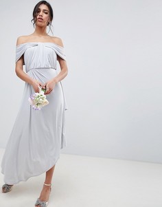 Платье макси со сборками и узлом ASOS DESIGN Bridesmaid - Серый