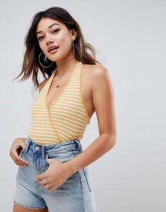 Топ в рубчик и полоску с запахом ASOS DESIGN - Желтый