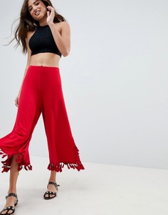Укороченные брюки с широкими штанинами и отделкой кисточками ASOS DESIGN - Красный