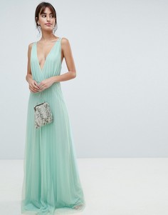 Платье макси из тюля с кружевом на спине ASOS DESIGN - Зеленый