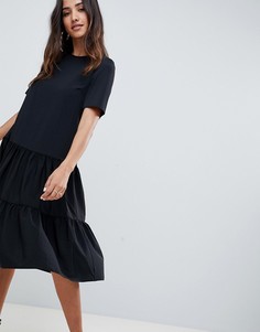Свободное ярусное платье миди ASOS DESIGN - Черный