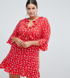 Чайное платье с цветочным принтом и оборками Boohoo Plus - Красный