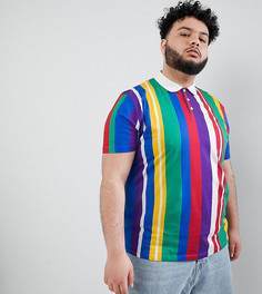 Свободное поло с разноцветными вертикальными полосками ASOS DESIGN Plus - Белый