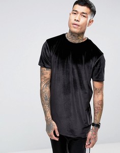 Черная свободная удлиненная футболка из велюра ASOS DESIGN - Черный