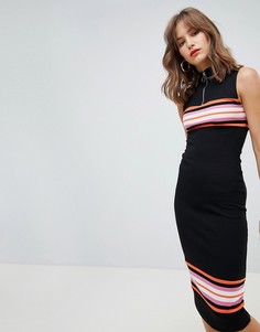 Облегающее платье с полосками и кольцом на бегунке River Island - Черный
