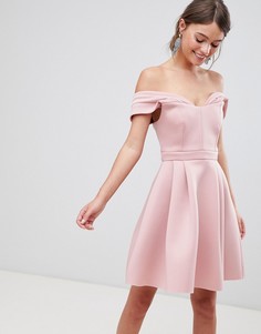 Платье мини для выпускного со спущенными плечами ASOS - Розовый