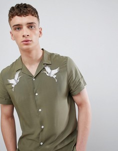 Рубашка цвета хаки с отложным воротником и вышивкой River Island - Зеленый