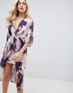Платье-кимоно миди с узелком и абстрактным принтом ASOS DESIGN - Мульти