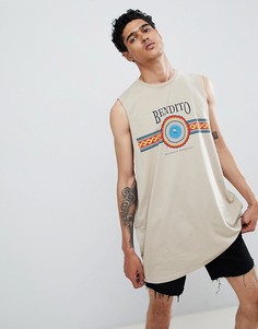 Oversize-футболка без рукавов с глубокими проймами и принтом ASOS DESIGN - Бежевый