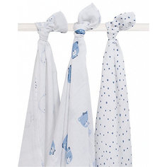 Комплект муслиновых пеленок 115х115см, 3шт, Funny Bear blue (Голубой мишка) Jollein