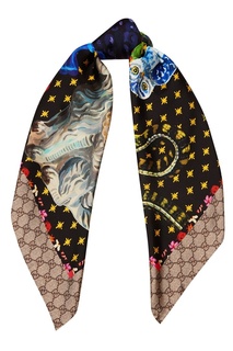 Шелковый платок с комбинированным принтом Gucci
