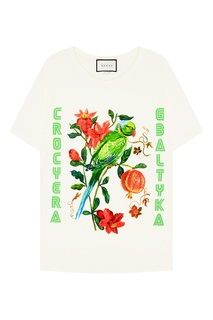 Футболка с цветами и попугаем Gucci