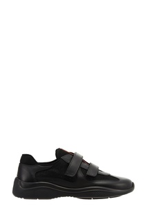 Черные кроссовки из кожи и текстиля Prada