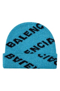 Голубая шапка из шерсти с логотипами Balenciaga