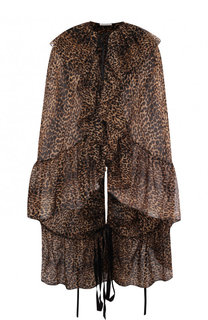Шерстяная блуза с оборками и леопардовым принтом Saint Laurent