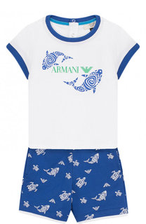 Хлопковый комплект из футболки и шорт Armani Junior
