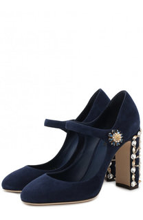 Замшевые туфли Vally на декорированном каблуке Dolce &amp; Gabbana