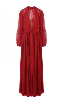 Шелковое платье-макси с кружевной отделкой Zuhair Murad
