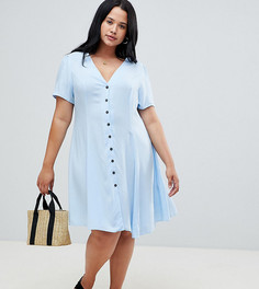 Чайное платье со сборками на рукавах New Look Curve - Синий