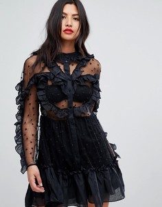 Полупрозрачное платье мини с оборками Stevie May - Черный