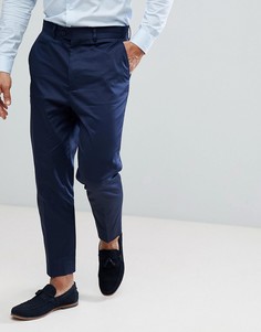 Темно-синие зауженные брюки из хлопкового сатина ASOS - Темно-синий