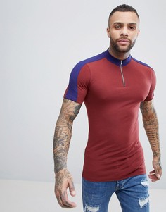 Облегающая футболка с высоким воротом, молнией и контрастными вставками ASOS DESIGN - Мульти