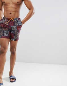 Шорты для плавания средней длины с плиточным принтом ASOS DESIGN - Коричневый