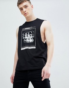 Футболка без рукавов с заниженной проймой и принтом черепа ASOS DESIGN - Черный