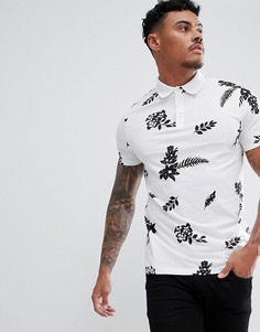 Футболка-поло с цветочными принтом ASOS DESIGN - Белый