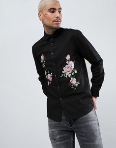 Джинсовая рубашка с цветочной вышивкой ASOS DESIGN - Черный