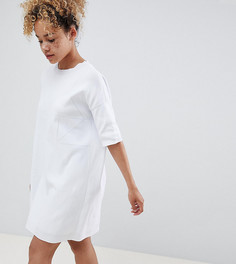 Трикотажное платье-футболка с ажурной отделкой ASOS DESIGN Petite - Белый