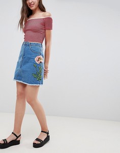 Джинсовая юбка с цветочной вышивкой Influence - Синий