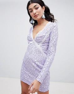 Кружевное платье мини с длинными рукавами PrettyLittleThing - Фиолетовый