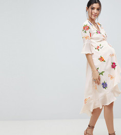 Платье миди с запахом и вышивкой ASOS DESIGN Maternity - Мульти