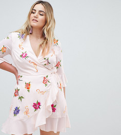 Платье мини с запахом и вышивкой ASOS DESIGN Curve - Мульти
